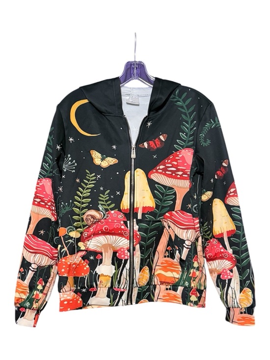 Jackets & Blazers - Black Mushroom Print Zip-Up Hoodie Jacket